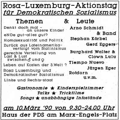 Einladung zum Fest der PDS am 10.03.1990 in Berlin