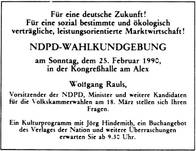 Wahlkundgebung der Kundgebung der NDPD in Berlin 25.02.1990