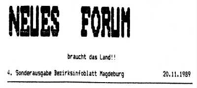Neues Forum Magdeburg Bezirksblatt 20.11.1989