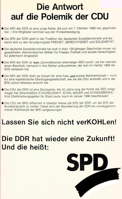 Sozialdemokratische Partei in der DDR: Die Antwort auf die Polemik der CDU