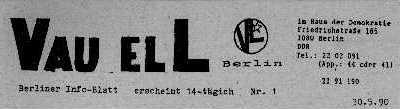 Vereinigte Linke: VAU ELL Info-Blatt Nr.1, vom 30.05.1990